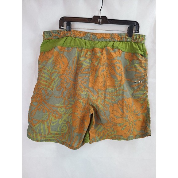 Sand N Sun Mens (M) Sage Green and Orange w/Drawstring Waist & Lined Swim Trunks - Picture 2 of 8